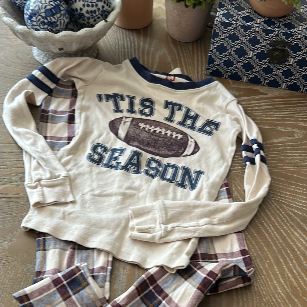 Boys Fall Football Season Plaid Pajama Set Size 8